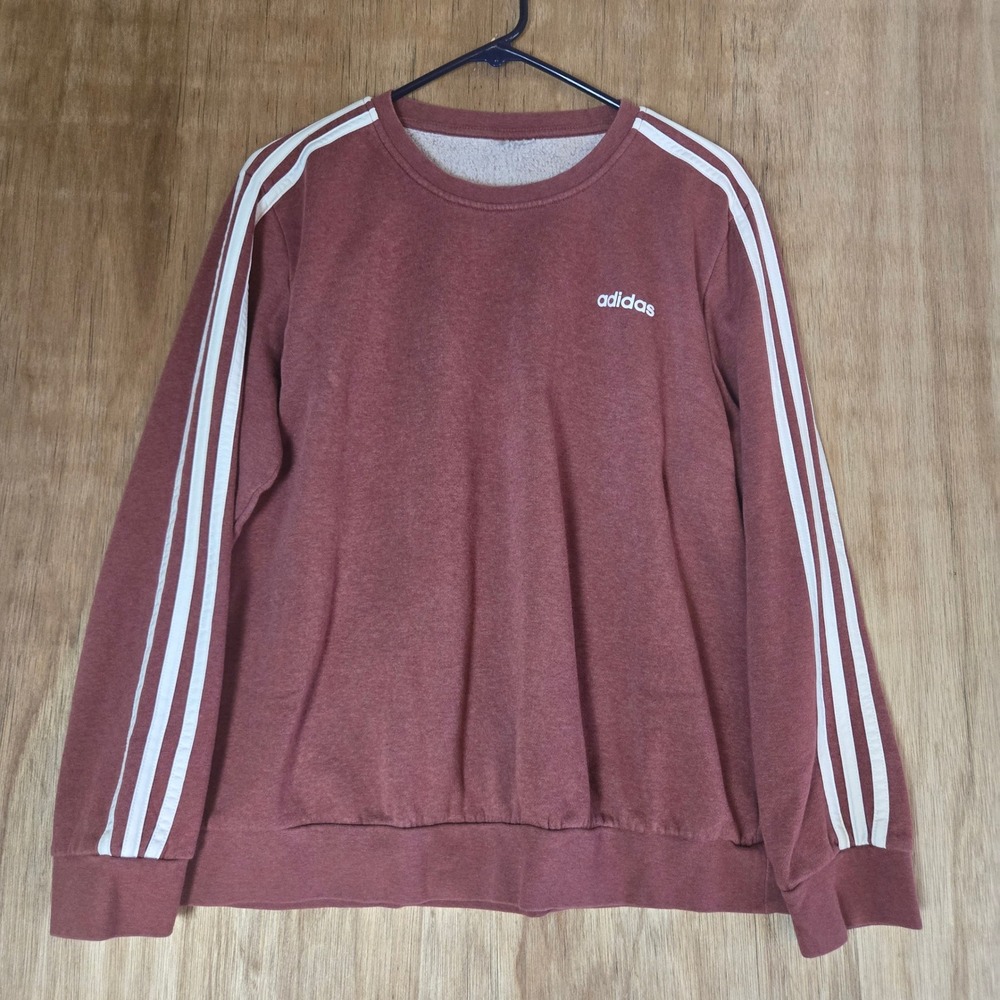 Adidas 3-Stripe Crewneck Sweatshirt Mauve Pink Fleece Pullover Women Medium Est